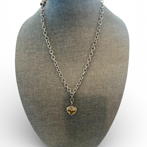 Judith Ripka Sterling Silver Citrine Heart Pendant Necklace 925 Thailand - Picture 3 of 5